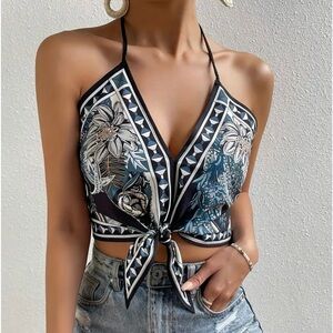 Multicolor Floral Halter V Neck Camisole Tank